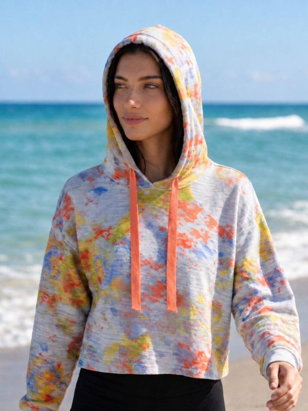 Free People Cropped Hoodie Size Small Multicolor Splatter 100% Cotton